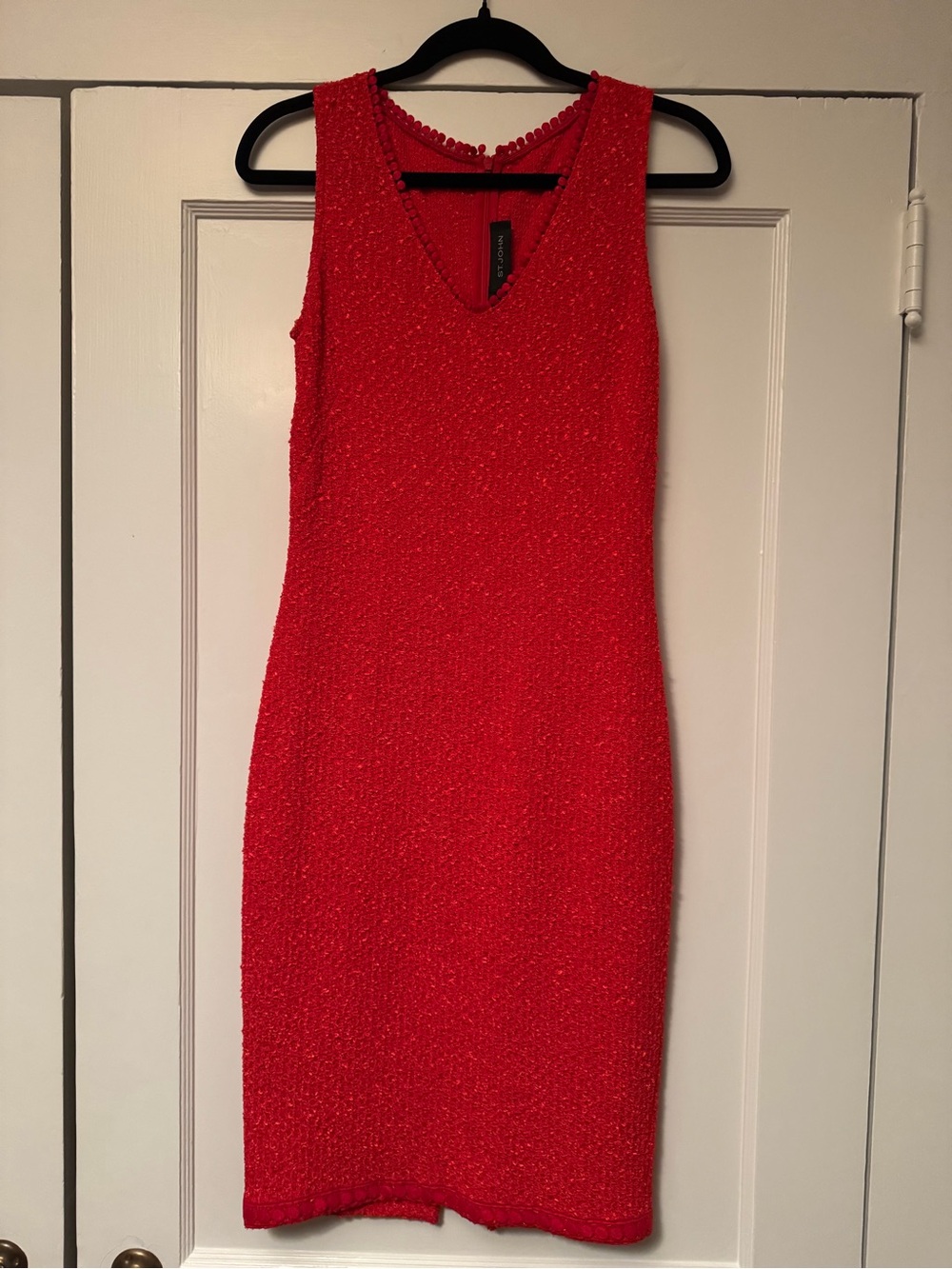 St John Red Sleeveless V-Neck Sheath Dress
